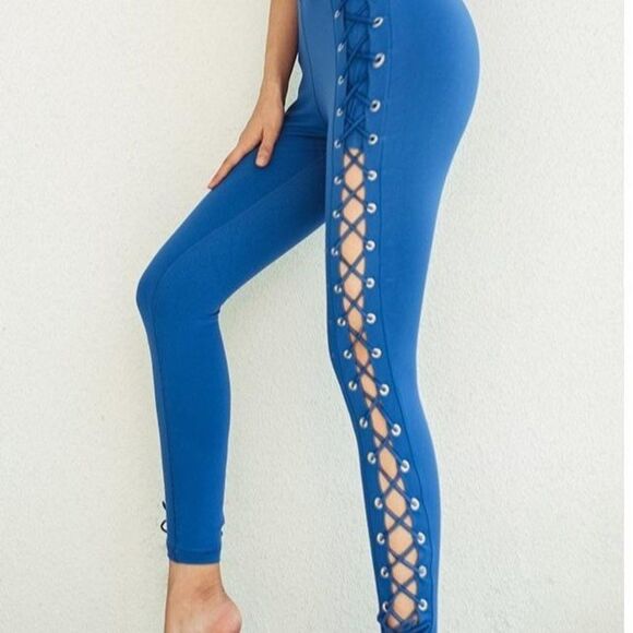 Strappy leggings in blue  - Picture 1 of 4